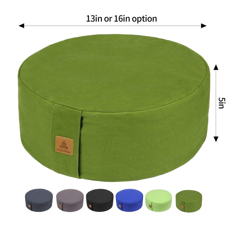 FelizMax Zafu Buckwheat Meditation Cushion,D=33cm/41cm H=14cm,Round Zabuton Meditation Pillow,Yoga Bolster Kneeling Pillow Premium Yoga Pillow Sitting on Floor Zippered Cotton Cover-41cm, Dark Green - Image 5